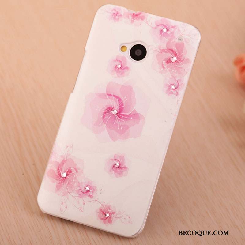 Htc One M7 Protection Étui Rose Coque Strass Peinture