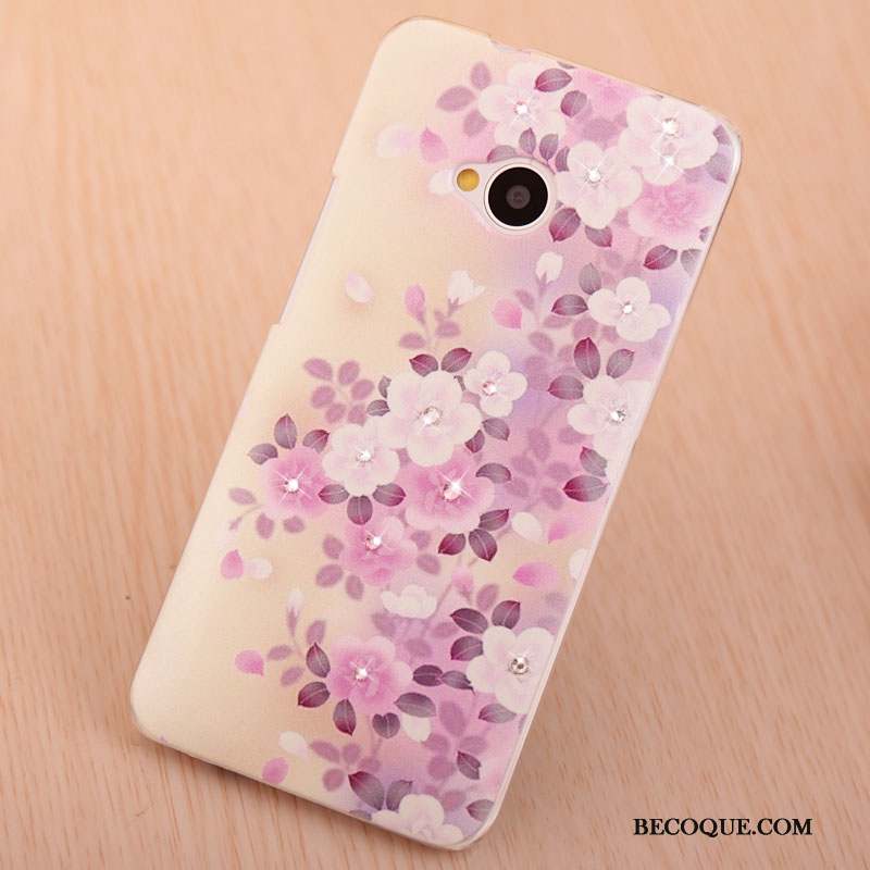 Htc One M7 Protection Étui Rose Coque Strass Peinture