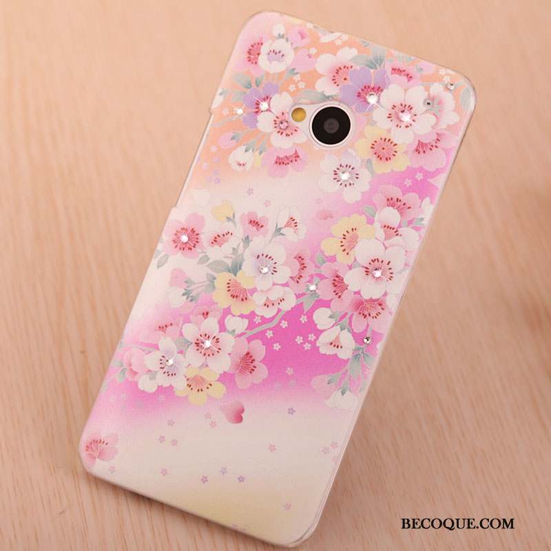 Htc One M7 Protection Étui Rose Coque Strass Peinture