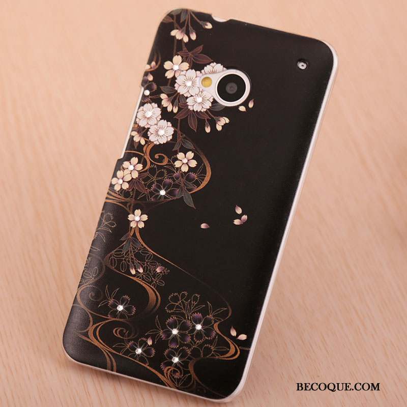 Htc One M7 Protection Étui Rose Coque Strass Peinture