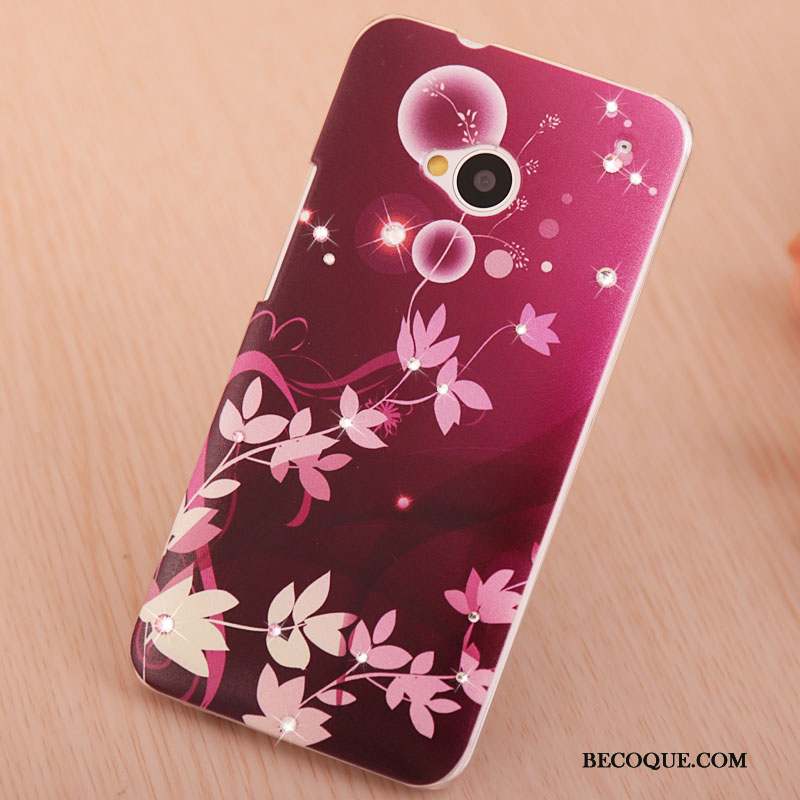 Htc One M7 Protection Étui Rose Coque Strass Peinture