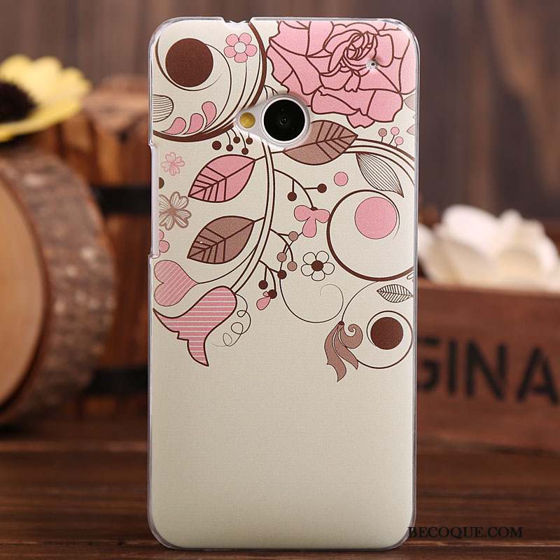 Htc One M7 Étui Peinture Téléphone Portable Coque Rose Protection