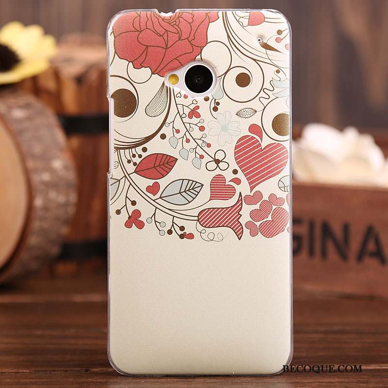 Htc One M7 Étui Peinture Téléphone Portable Coque Rose Protection