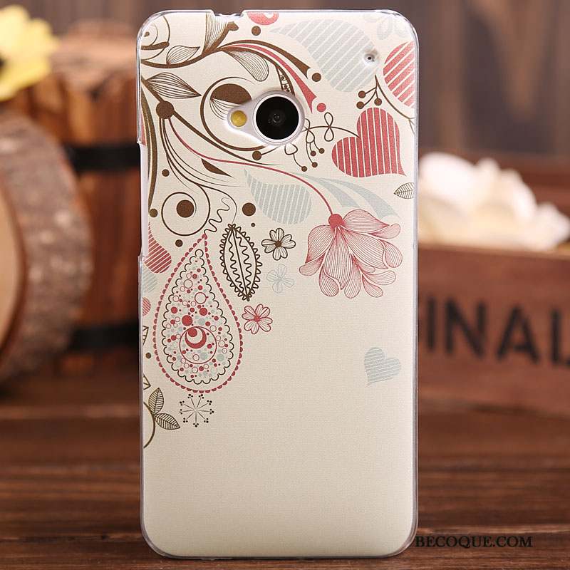 Htc One M7 Étui Peinture Téléphone Portable Coque Rose Protection