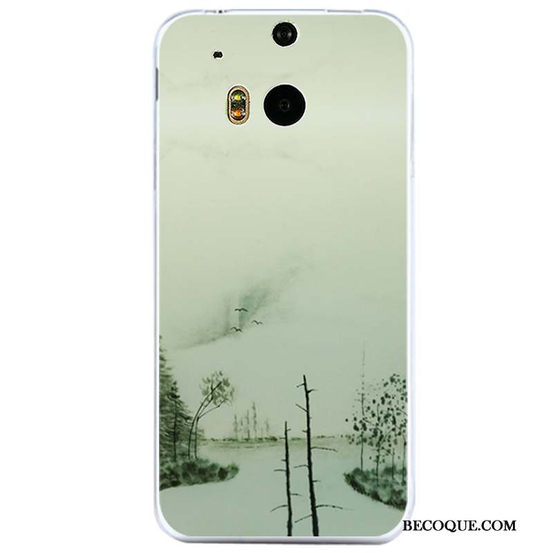 Htc One M8 Coque Incassable Tout Compris Transparent Fluide Doux Vert Étui