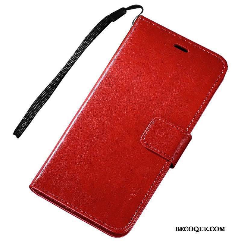 Htc U Play Coque Portefeuille Rouge Incassable Étui Housse Étui En Cuir