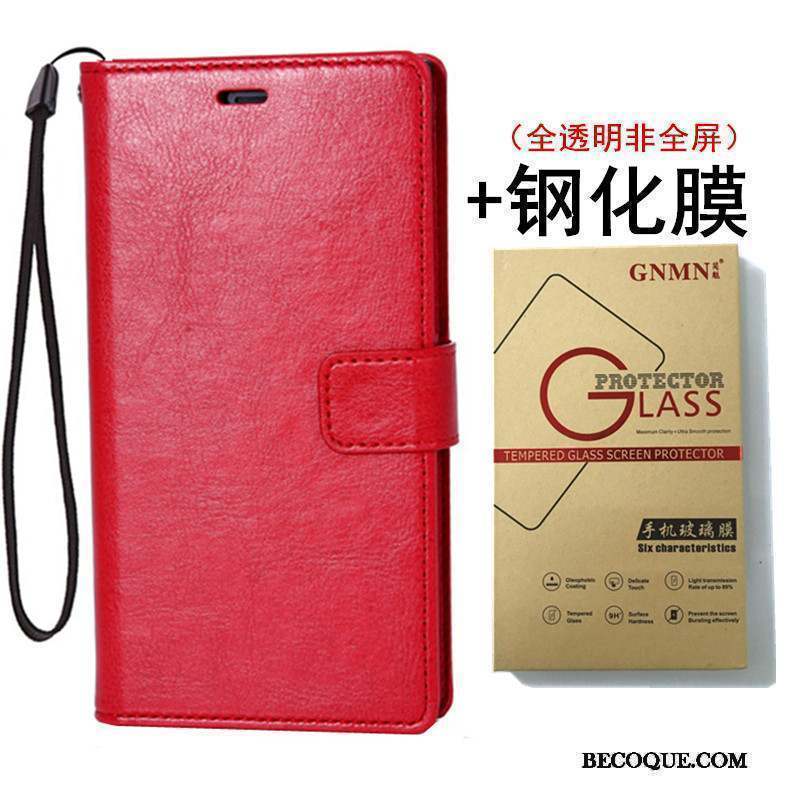 Htc U Play Coque Portefeuille Rouge Incassable Étui Housse Étui En Cuir