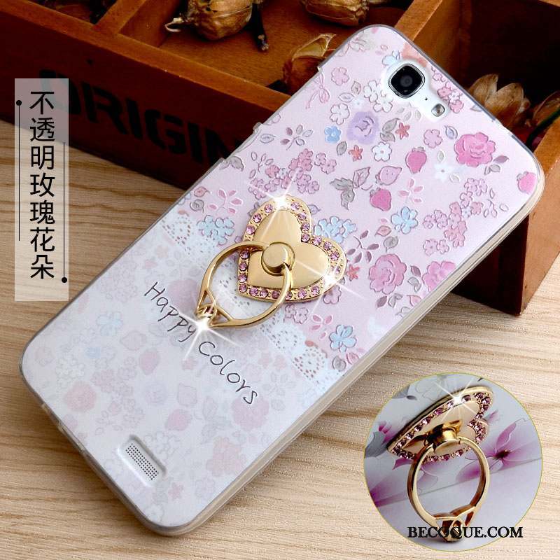 Huawei Ascend G7 Coque De Téléphone Gaufrage Incassable Rose Fluide Doux Protection