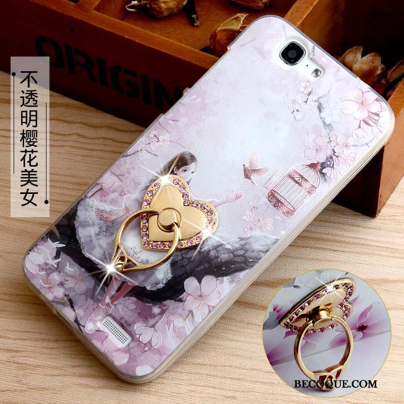 Huawei Ascend G7 Coque De Téléphone Gaufrage Incassable Rose Fluide Doux Protection