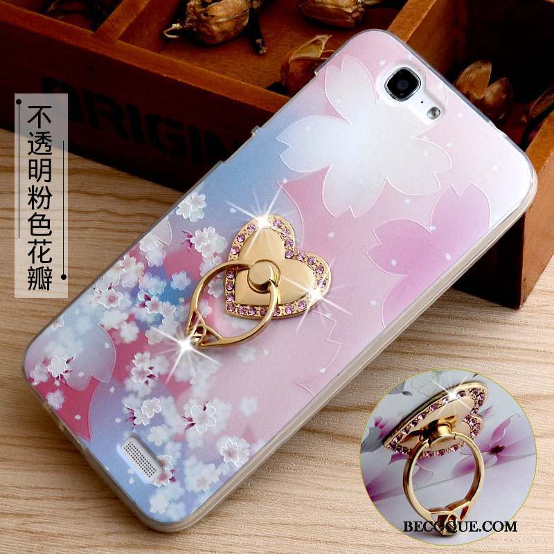 Huawei Ascend G7 Coque De Téléphone Gaufrage Incassable Rose Fluide Doux Protection