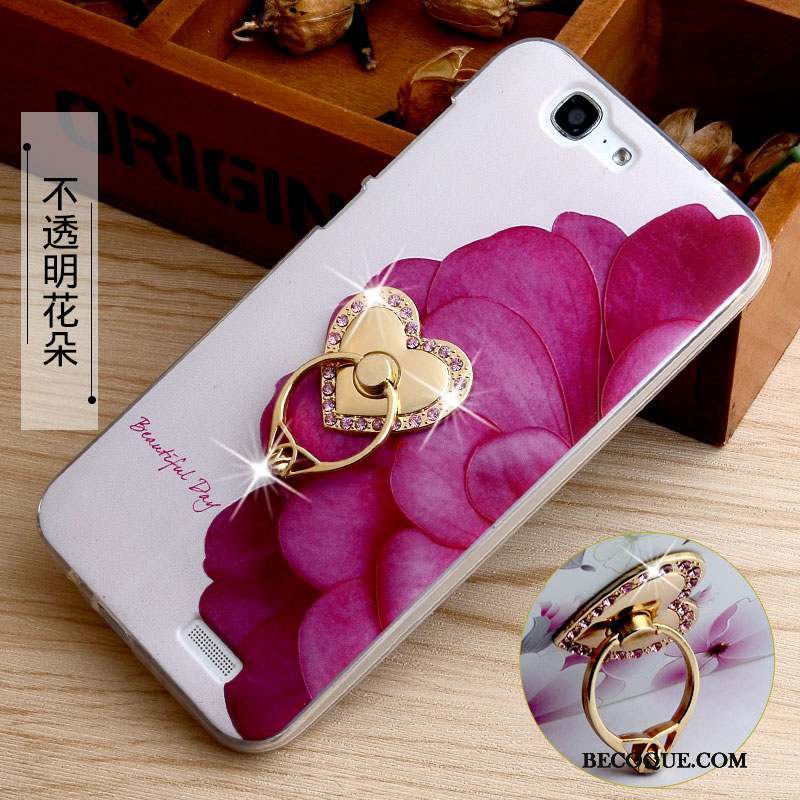 Huawei Ascend G7 Coque De Téléphone Gaufrage Incassable Rose Fluide Doux Protection