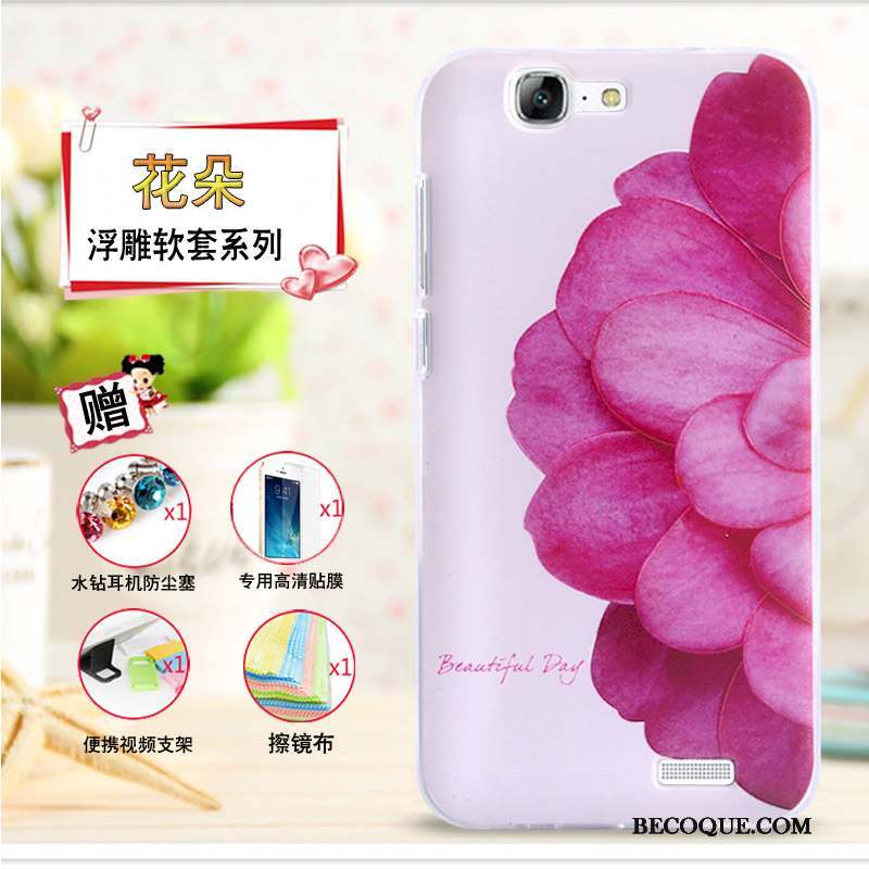 Huawei Ascend G7 Fluide Doux Rose Coque De Téléphone Protection Étui Gaufrage