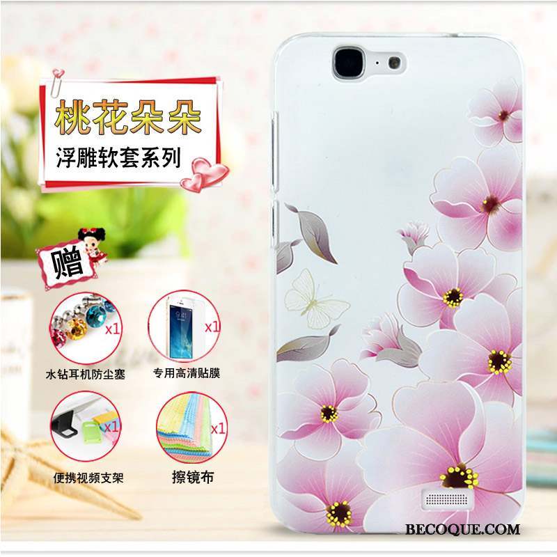 Huawei Ascend G7 Fluide Doux Rose Coque De Téléphone Protection Étui Gaufrage