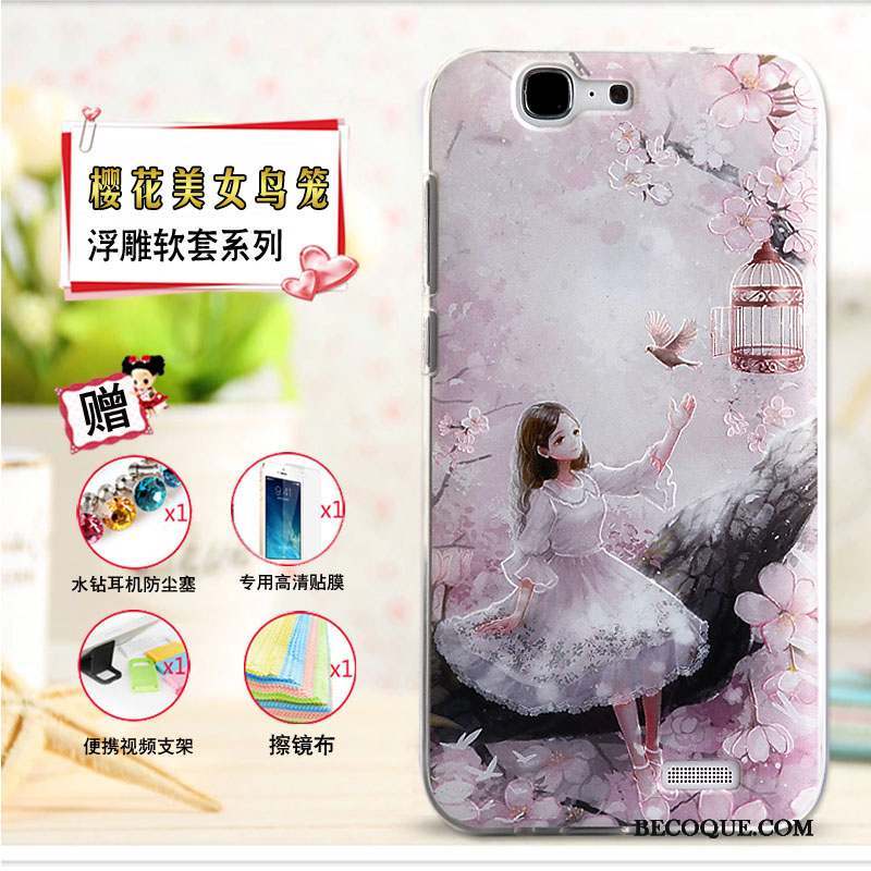 Huawei Ascend G7 Fluide Doux Rose Coque De Téléphone Protection Étui Gaufrage