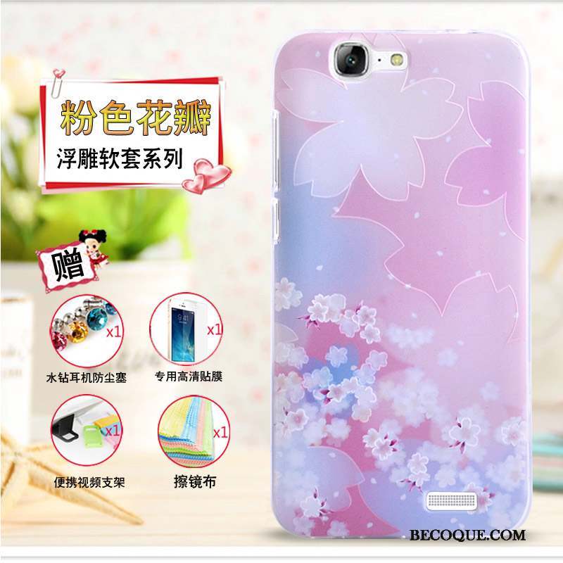 Huawei Ascend G7 Fluide Doux Rose Coque De Téléphone Protection Étui Gaufrage