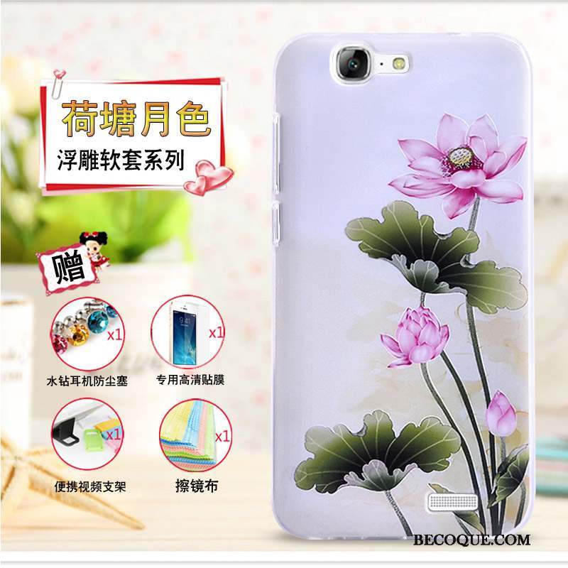 Huawei Ascend G7 Fluide Doux Rose Coque De Téléphone Protection Étui Gaufrage