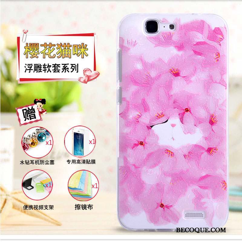 Huawei Ascend G7 Fluide Doux Rose Coque De Téléphone Protection Étui Gaufrage