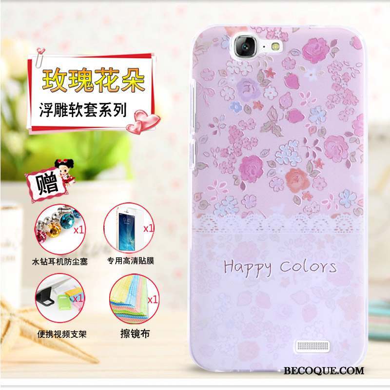 Huawei Ascend G7 Fluide Doux Rose Coque De Téléphone Protection Étui Gaufrage