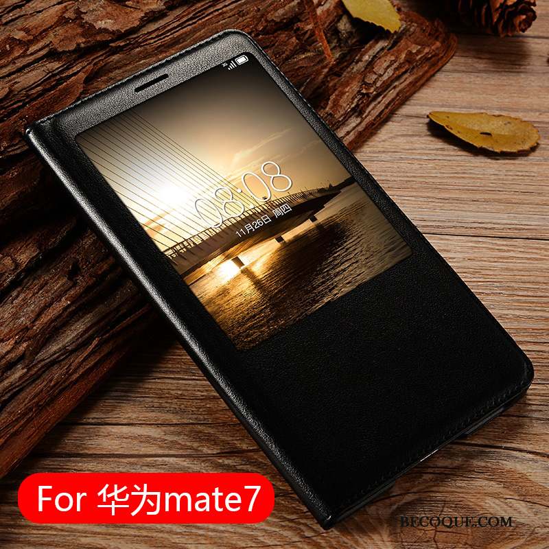 Huawei Ascend Mate 7 Coque De Téléphone Clamshell Étui Étui En Cuir Or Protection