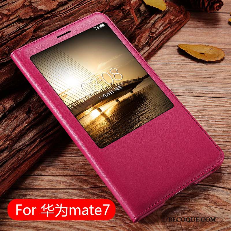 Huawei Ascend Mate 7 Coque De Téléphone Clamshell Étui Étui En Cuir Or Protection