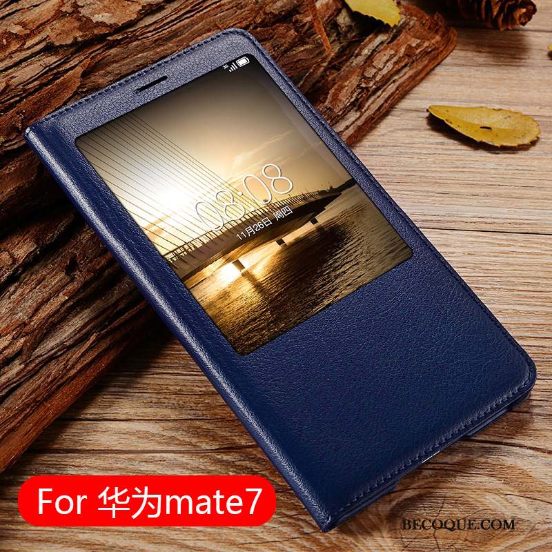 Huawei Ascend Mate 7 Coque De Téléphone Clamshell Étui Étui En Cuir Or Protection