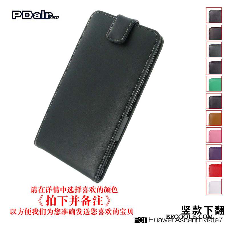 Huawei Ascend Mate 7 Coque Étui Protection Noir Cuir Véritable Sac Téléphone Portable