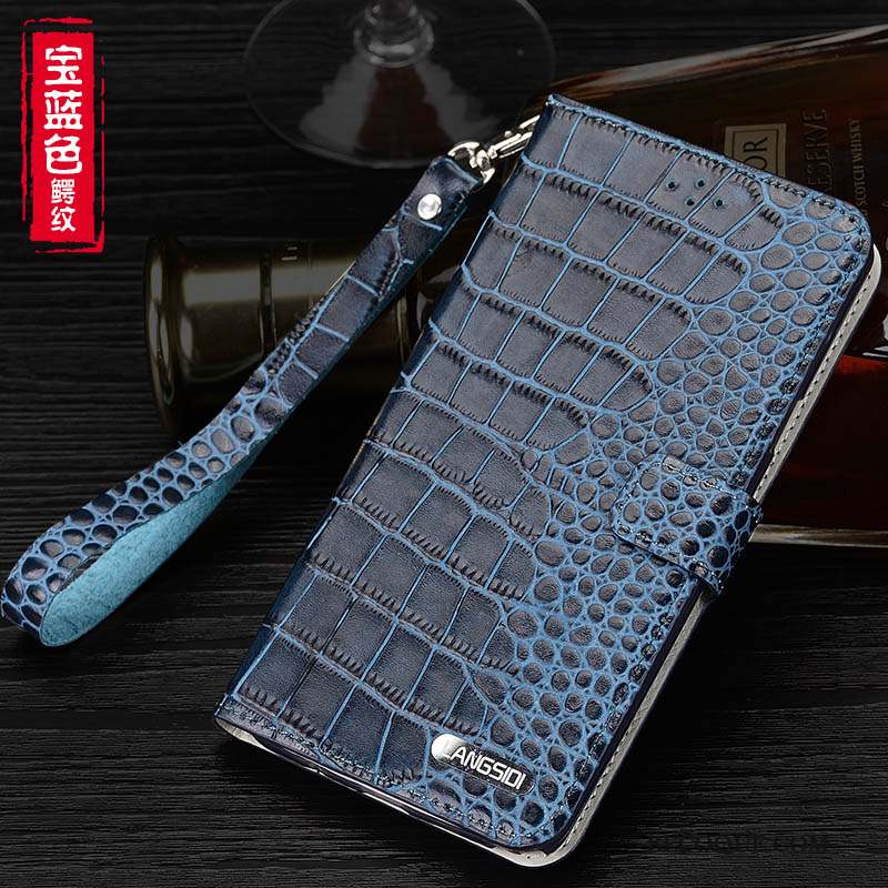 Huawei Ascend Mate 7 Coque Étui Téléphone Portable Cuir Véritable Bleu Housse Ornements Suspendus