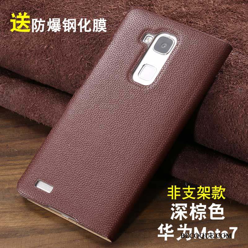 Huawei Ascend Mate 7 Cuir Véritable Protection Incassable Coque Étui Business