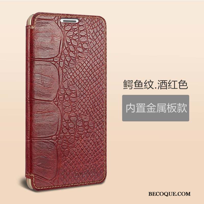 Huawei Ascend Mate 7 Protection Coque Étui Dormance Vin Rouge Cuir Véritable