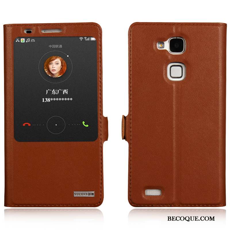 Huawei Ascend Mate 7 Étui En Cuir Téléphone Portable Jaune Cuir Véritable Coque De Téléphone Protection