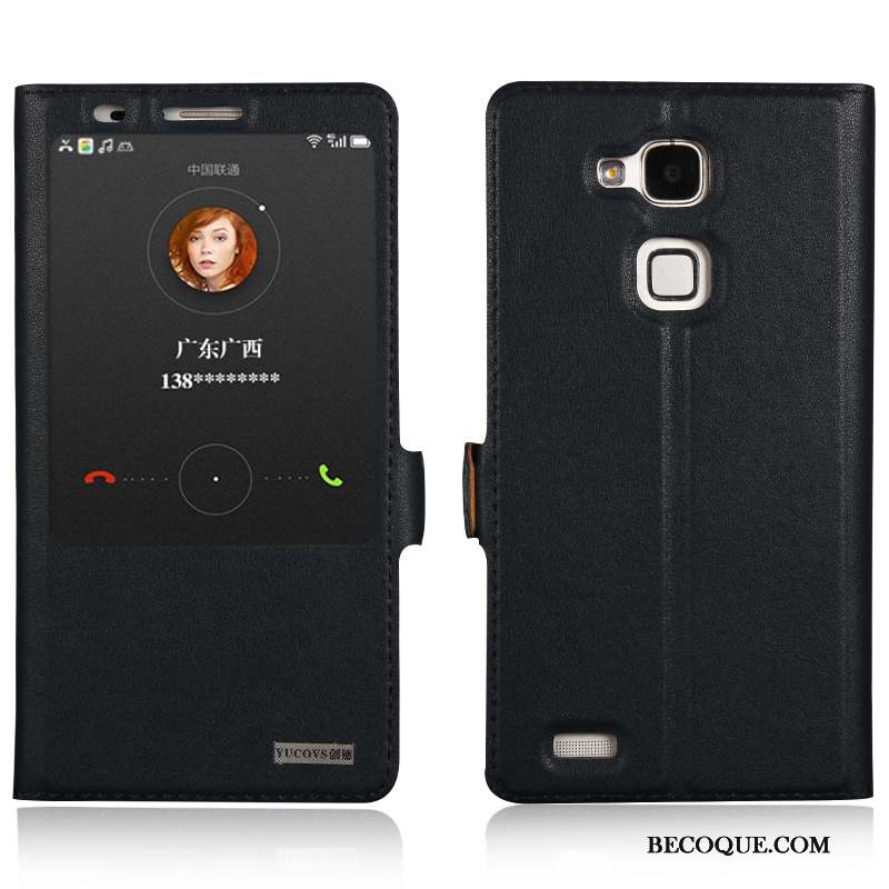 Huawei Ascend Mate 7 Étui En Cuir Téléphone Portable Jaune Cuir Véritable Coque De Téléphone Protection