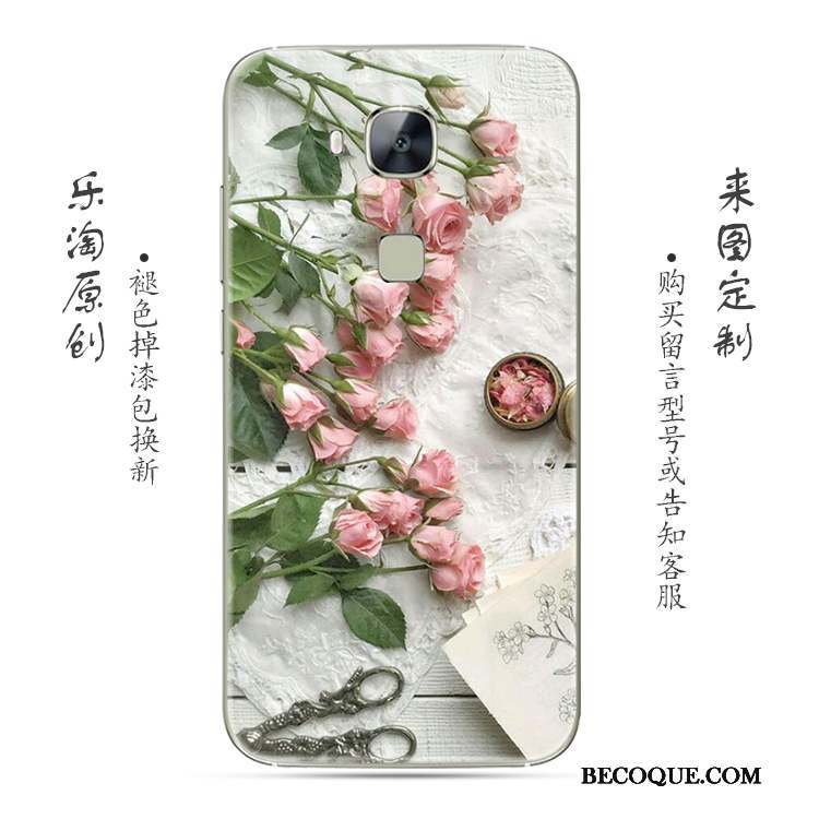 Huawei G7 Plus Coque Gris Fluide Doux Simple Transparent Rose Fleur