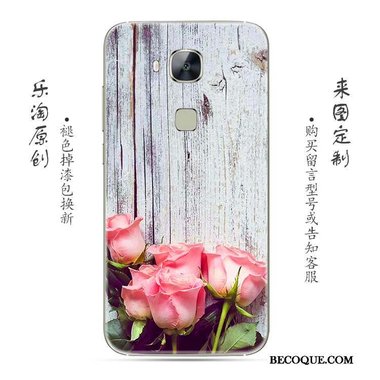 Huawei G7 Plus Coque Gris Fluide Doux Simple Transparent Rose Fleur