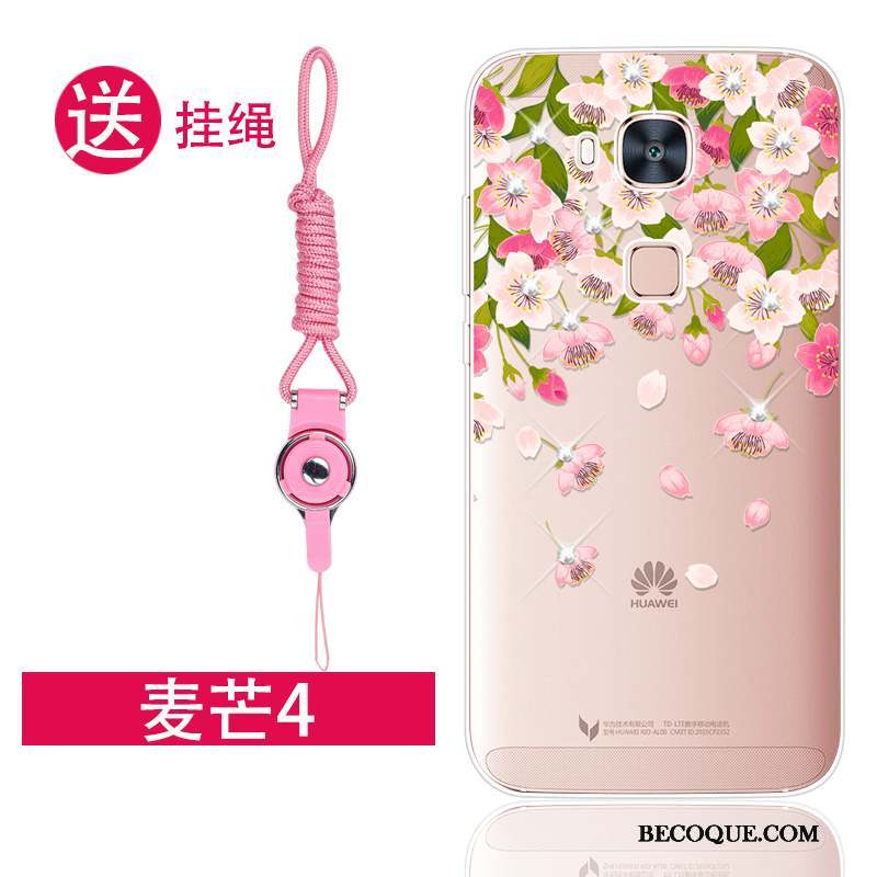 Huawei G7 Plus Coque Incassable Protection Rose Silicone Fluide Doux Strass