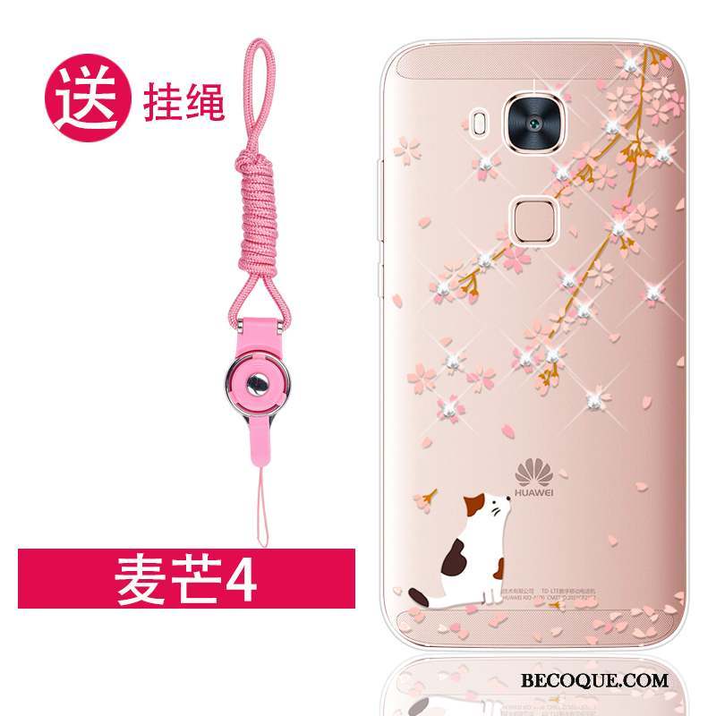 Huawei G7 Plus Coque Incassable Protection Rose Silicone Fluide Doux Strass