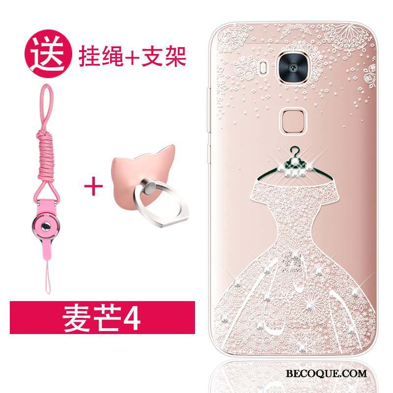 Huawei G7 Plus Coque Incassable Protection Rose Silicone Fluide Doux Strass