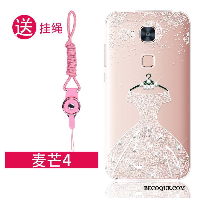 Huawei G7 Plus Coque Incassable Protection Rose Silicone Fluide Doux Strass