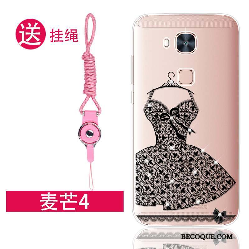 Huawei G7 Plus Coque Incassable Protection Rose Silicone Fluide Doux Strass