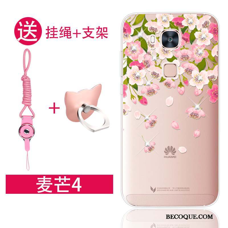 Huawei G7 Plus Coque Incassable Protection Rose Silicone Fluide Doux Strass