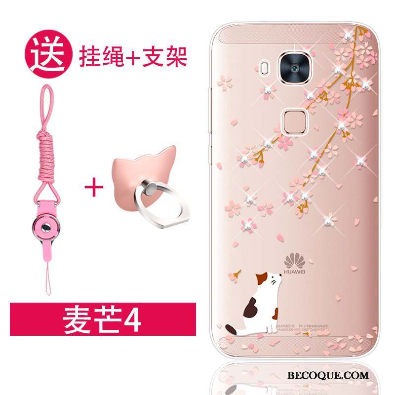 Huawei G7 Plus Coque Incassable Protection Rose Silicone Fluide Doux Strass