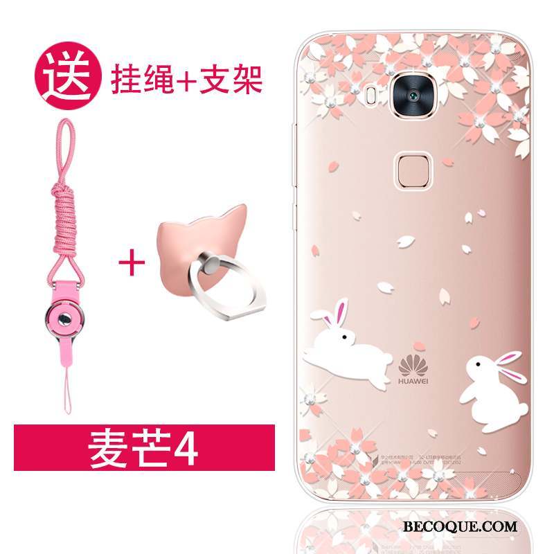 Huawei G7 Plus Coque Incassable Protection Rose Silicone Fluide Doux Strass