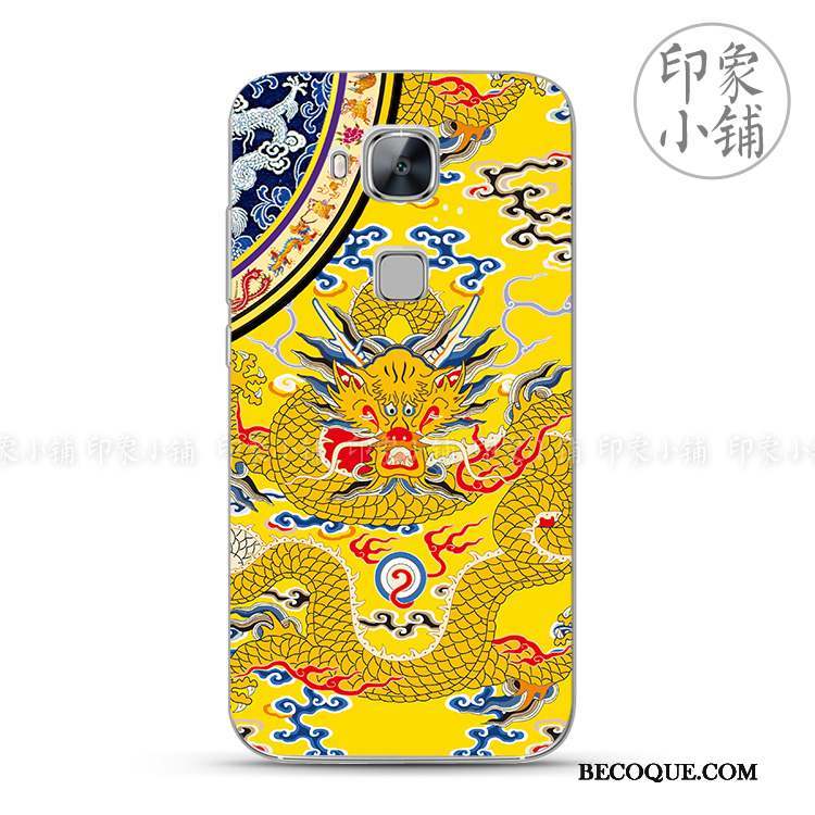 Huawei G7 Plus Coque Silicone Style Chinois Mince Fluide Doux Jaune Dragon