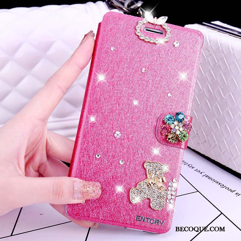 Huawei G7 Plus Coque Étui Clamshell Étui En Cuir Incassable Protection Strass