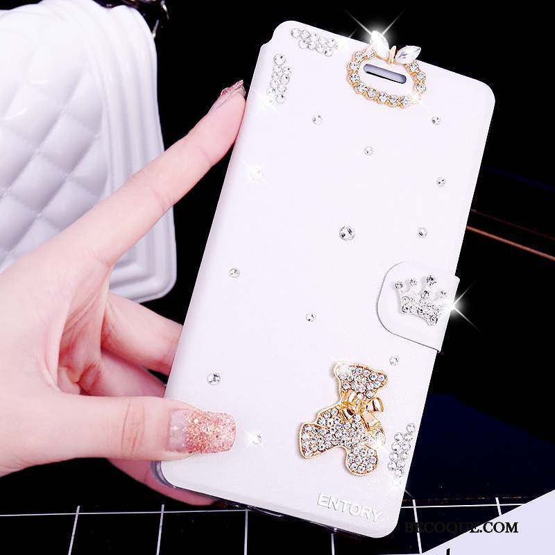 Huawei G7 Plus Coque Étui Clamshell Étui En Cuir Incassable Protection Strass