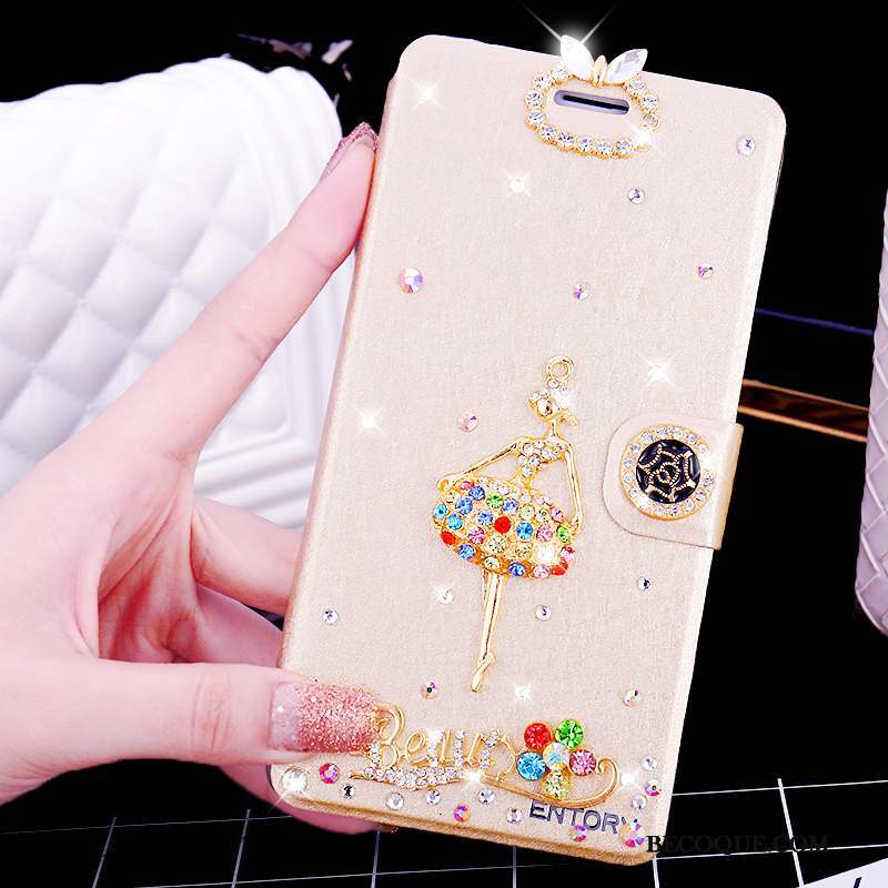 Huawei G7 Plus Fluide Doux Or Étui En Cuir Housse Coque De Téléphone Strass