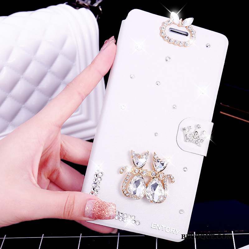 Huawei G7 Plus Fluide Doux Or Étui En Cuir Housse Coque De Téléphone Strass