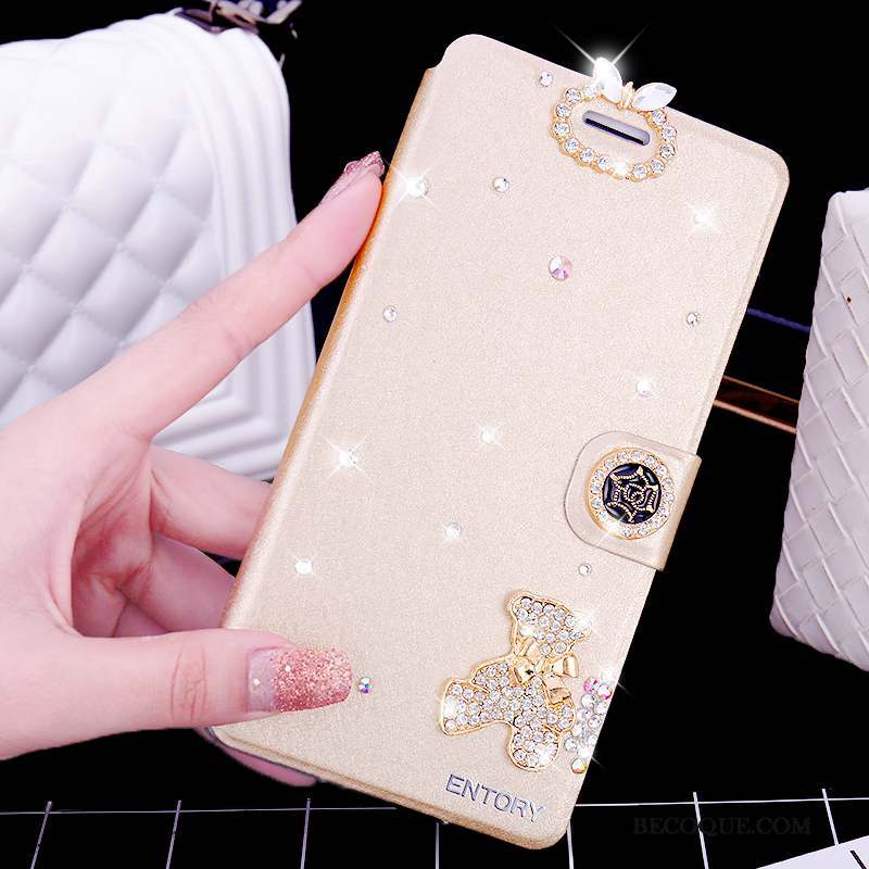 Huawei G7 Plus Fluide Doux Or Étui En Cuir Housse Coque De Téléphone Strass