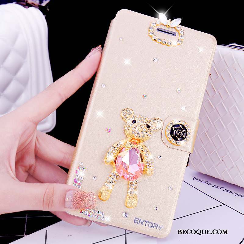 Huawei G7 Plus Fluide Doux Or Étui En Cuir Housse Coque De Téléphone Strass