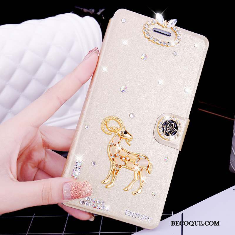 Huawei G7 Plus Fluide Doux Or Étui En Cuir Housse Coque De Téléphone Strass