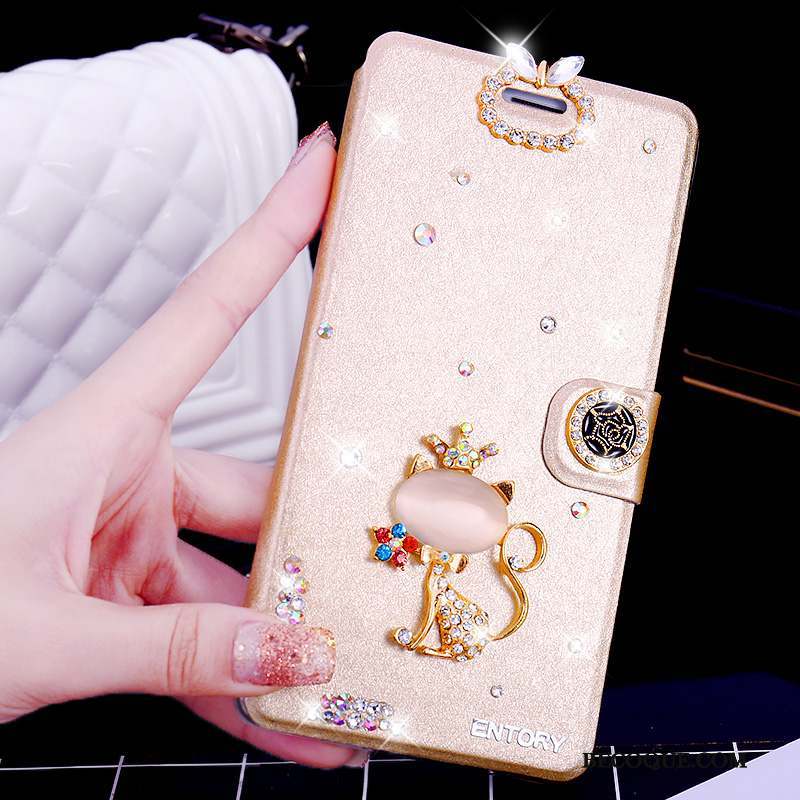 Huawei G7 Plus Fluide Doux Or Étui En Cuir Housse Coque De Téléphone Strass